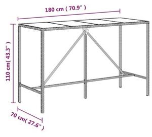 Stolik barowy ze szklanym blatem, szary, 180x70x110 cm