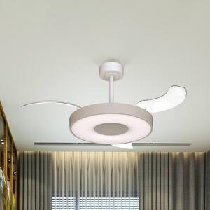Mantra Iluminación Inteligentny wentylator sufitowy LED Coin Mini, beżowo-biały, DC, cichy możliwość ściemniania, kremowy / amber, salon / jadalnia, metal, nowoczesny