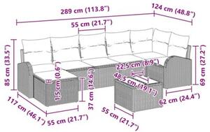 Zestaw Mebli Ogrodowych Komplet Wypoczynkowy Z Poduszkami 8-Częściowy Szary Rattan Na Taras Balkon Ogród