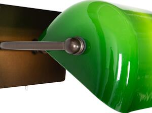 Klasyczny Kinkiet / Lampa scienna notarialny w kolorze ciemnego brązu z zielonym szkłem - Banker Oswietlenie wewnetrzne