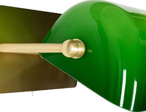 Klasyczny Kinkiet / Lampa scienna notarialny mosiężny z zielonym szkłem - Banker Oswietlenie wewnetrzne
