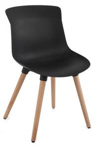 Krzesło Fox na drewnianych nogach z plastikowym siedziskiem, minimalistyczne, czarne