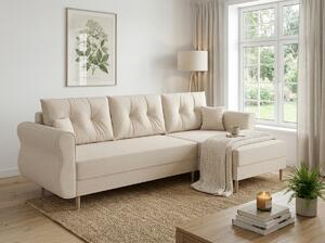 Rozkładana narożna sofa SILVIANO 230x140 cm, kremowa, uniwersalna