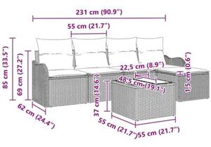 Zestaw Mebli Ogrodowych Komplet Wypoczynkowy Z Poduszkami 6-Częściowy Czarny Rattan Na Taras Balkon Ogród