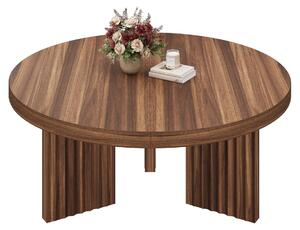 Okr?g?y stolik kawowy 85 cm z ryflowanymi nogami fale ?awa do salonu MDF Orzech strukturalny (91109-96)