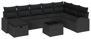 Modułowy zestaw sof ogrodowych z polirattanu i drewna akacjowego z funkcją przechowywania