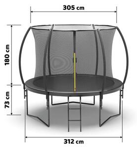 Trampolina ogrodowa JUMP 305 cm z siatką zabezpieczającą i drabinką,czarna