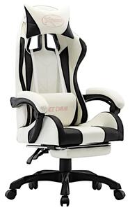 Biało-czarny fotel gamingowy z podnóżkiem - Lavre 3X