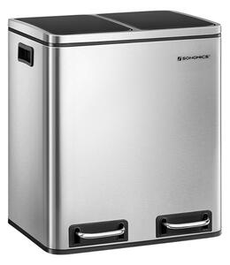 Kosz do segregacji odpadów SORT 30l (2×15l), srebrny/czarny SongmicsHome