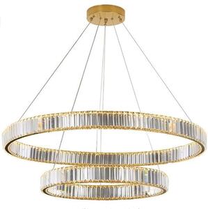 Żyrandol kryształowy, pierścienie LED - Kikim Crystal Złoty - pierścienie 80cm i 40cm domodes