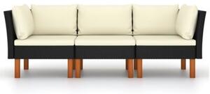 Sofa 3-osobowa ogrodowa z poduszkami, polirattan, czarna