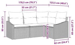 Zestaw Mebli Ogrodowych Komplet Wypoczynkowy Narożny Z Poduszkami 4-Częściowy Szary Rattan Na Taras Balkon Ogród