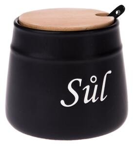 Ceramiczny pojemnik do soli z łyżeczką, 10,5 x 10,5 x 10,5 cm