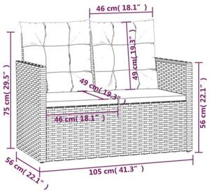 Ławka ogrodowa z poduszkami, szara, 105 cm, polirattan
