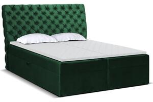 Eleganckie łóżko kontynentalne Malmo pikowane z dwoma pojemnikami 140x200 butelkowa zieleń