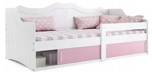 Biało-różowe łóżko dla dziewczynki ze schowkiem - Akro