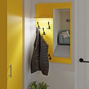 Żółty wieszak ścienny z lustrem i półką - Loride