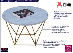 Okrągły stolik kawowy ze złotym stelażem beton - Boreko 3X