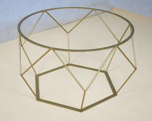 Okrągły stolik kawowy ze złotym stelażem dąb lancelot - Borix 3X
