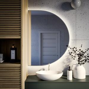 Lustro Semi Round LED Rama Srebrna 80 x 40 cm Neutralna