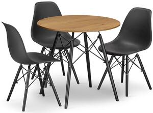 Zestaw mebli okrągły stół dąb i 3 krzesła - Osato 4X 2 kolory