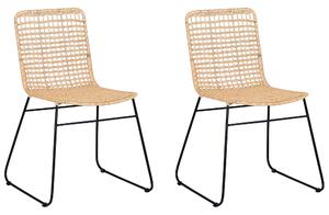 Zestaw 2 krzeseł obiadowych rattanowych metalowe nóżki beżowe Berito Beliani