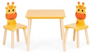 EcoToys 6162 Drewniany stolik dla dzieci z krzesełkami Żyrafa, żółty
