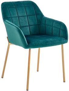 Krzesło welurowe K306 tapicerowane - ciemnozielone / złote nogi