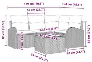 Zestaw Mebli Ogrodowych Komplet Wypoczynkowy Z Poduszkami 5-Częściowy Szary Rattan Na Taras Balkon Ogród