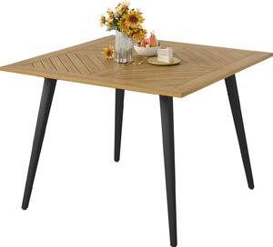 Stó ogrodowy, kwadratowy stó jadalniany z drewna akacjowego, otwór na parasol 5 cm, stó zewntrzny z metalowymi nogami, 107 × 107 × 75 cm Stó patio, natura