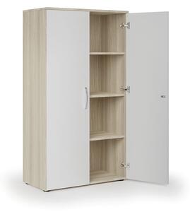 Szafa biurowa z drzwiami PRIMO KOMBI, 3 półki, 1497 x 800 x 400 mm, dąb naturalny / biały