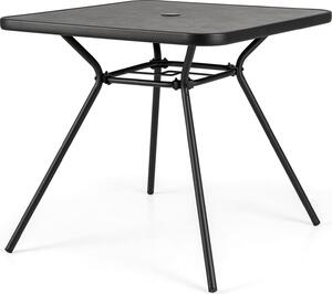 Kwadratowy stó ogrodowy z blatem SPC i otworem na parasol, solidna metalowa rama, stó do uytku na zewntrz, czarny, 80 x 80 x 72,5 cm