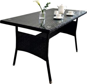 Stół ogrodowy Relaxdays, wys. x szer. x gł.: 70 x 100 x 60 cm, odporny na warunki atmosferyczne, z polirattanu, z blatem szklanym, stół do jadalni na ogród i balkon, czarny