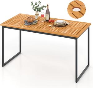 Stó ogrodowy KOMFOTTEU z otworem na parasol, stó jadalniany z drewna akacjowego, prostoktny stó dla 6 osób, drewniany stó 140 x 70 x 70 cm, na taras, balkon, patio