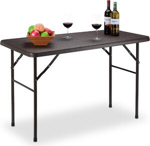 Stó ogrodowy Relaxdays, imitacja drewna, prostoktny stó skadany, tworzywo sztuczne, metal, stó balkonowy, wys. x szer. x g.: 74 x 120 x 60 cm, brzowy
