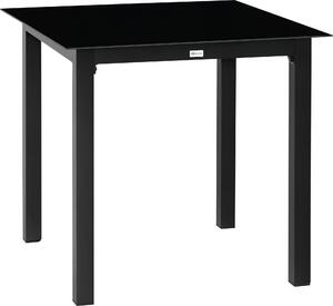 Stó ogrodowy Outsunny, kwadratowy stó jadalny do ogrodu, stó balkonowy dla 4 osób, stó tarasowy z blatem ze szka hartowanego, aluminium, czarny, 80 x 80 x 74 cm