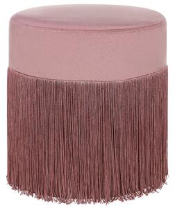 Okrągły puf welurowy z frędzlami podnóżek w stylu glamour różowy Virginia Beliani