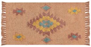 Dywan bawełniany z frędzlami wzór geometryczny 80 x 150 cm pomarańczowy Igdir Beliani