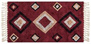 Dywan bawełniany z frędzlami wzór w romby 80 x 150 cm czerwony Siirt Beliani