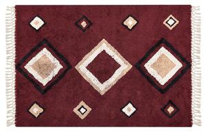 Dywan bawełniany z frędzlami wzór w romby 140 x 200 cm czerwony Siirt Beliani