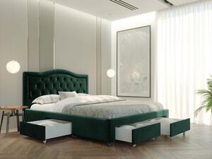 Łóżko tapicerowane 160x200 Electra zielony welur z szufladami i metalowym stelażem