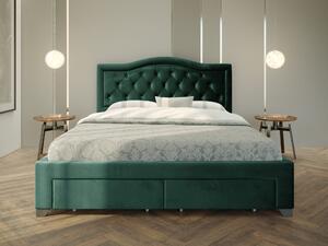 Łóżko tapicerowane 160x200 Electra zielony welur z szufladami i metalowym stelażem