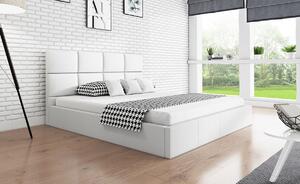 Łóżko tapicerowane 180x200 Slim1 białe z pojemnikiem i drewnianym stelażem