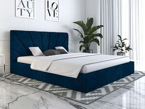 Łóżko tapicerowane 120x200 Slim3 niebieskie z pojemnikiem i stelażem