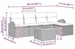 Zestaw Mebli Ogrodowych Komplet Wypoczynkowy Z Poduszkami 6-Częściowy Czarny Rattan Na Taras Balkon Ogród