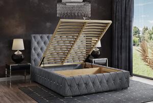 Łóżko tapicerowane 140x200 Reno szare z pojemnikiem oraz drewnianym stelażem