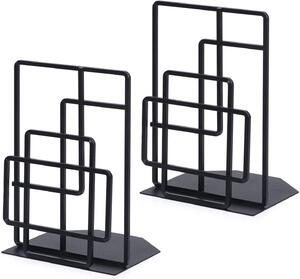 Metalowe podkładki do książek, geometryczny design, 1 para, czarne, antypoślizgowe, odporne na zarysowania, do półek