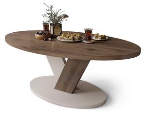 LOVA Orzech Elegant/Beż Taupe - OWALNA ŁAWA 110x60 cm NOWOCZESNY STOLIK KAWOWY