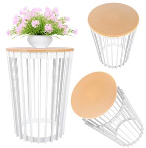 Kwietnik dwustronny Aytre 40 cm biały + blat naturalne drewno