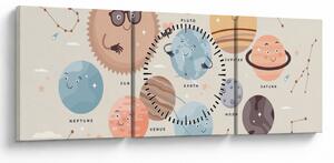 Obraz - Planety z nazwami (z zegarem) (90x30 cm)
